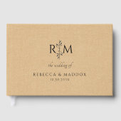 Modern Botanical Monogram Tan Wedding  Gastenboek (Voorkant)
