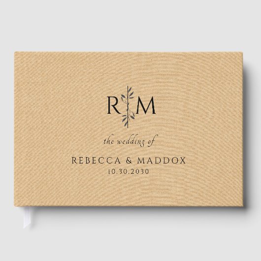 Modern Botanical Monogram Tan Wedding  Gastenboek (Voorkant)