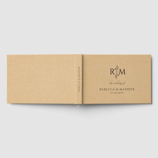 Modern Botanical Monogram Tan Wedding  Gastenboek (Volledig)