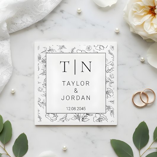 Modern Botanical Monogram Wedding Custom Napkins Servet