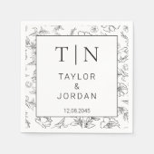 Modern Botanical Monogram Wedding Custom Napkins Servet (Voorkant)