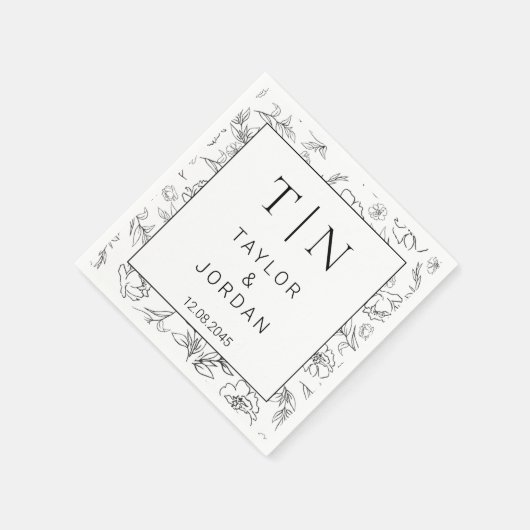 Modern Botanical Monogram Wedding Custom Napkins Servet (Hoek)
