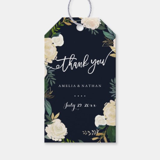 Modern Botanical Navy Dank u huwelijksgeschenk Lab Cadeaulabel (Voorkant)