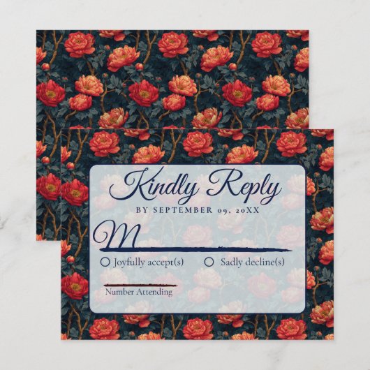 Modern Botanical Peonies Spring Wedding Rsvp (Voorkant / Achterkant)