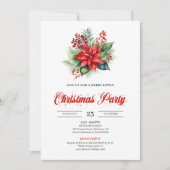 Modern Botanical Red Poinsettia Dinner Invitation Kaart (Voorkant)