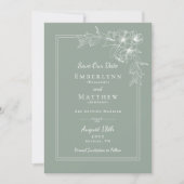 Modern Botanical Sage Green Photo Wedding Save The Date (Voorkant)