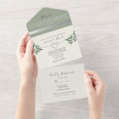 Modern Botanical Sage Green Wedding All In One Uitnodiging (Afscheurbaar)