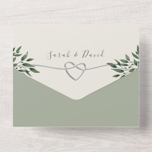 Modern Botanical Sage Green Wedding All In One Uitnodiging (Achterkant)