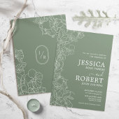 Modern Botanical Sage Green Wedding Invitation Kaart