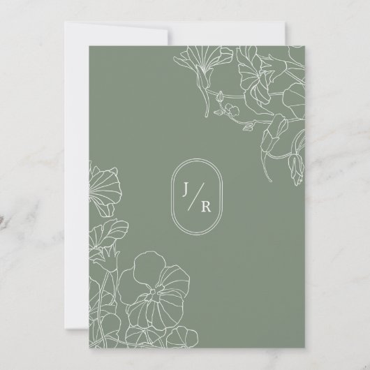Modern Botanical Sage Green Wedding Invitation Kaart (Achterkant)
