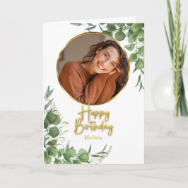 Modern Botanical Script Circle Photo Birthday Kaart