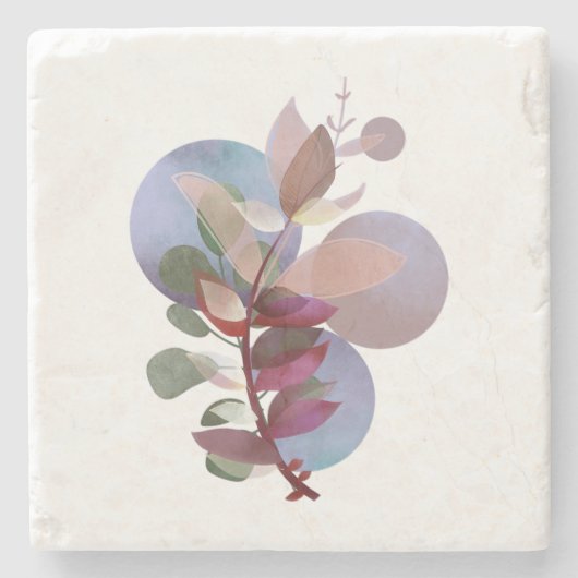 Modern Botanical Soft Neutral Lux Stone Coaster Stenen Onderzetter (Voorkant)