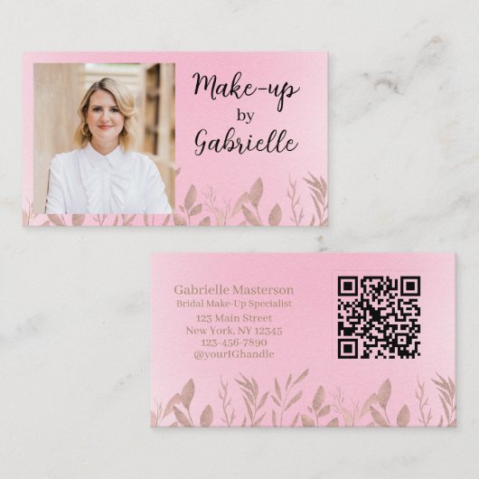 Modern Botanical Soft Pink Boho Photo QR Code   Visitekaartje (Voorkant / Achterkant)