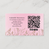 Modern Botanical Soft Pink Boho Photo QR Code  Visitekaartje (Achterkant)