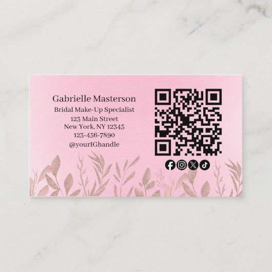 Modern Botanical Soft Pink Boho Photo QR Code  Visitekaartje (Achterkant)