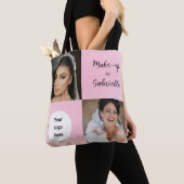 Modern Botanical Soft Pink Boho Photo Script Logo Tote Bag (Dichtbij)