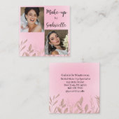 Modern Botanical Soft Pink Boho Photo Script  Vierkante Visitekaartje (Voorkant / Achterkant)