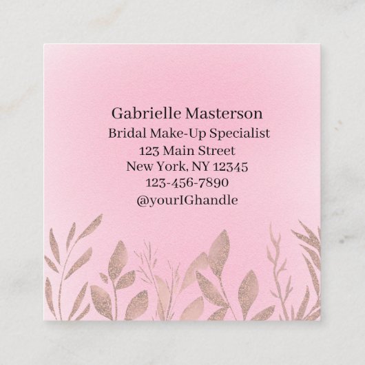 Modern Botanical Soft Pink Boho Photo Script  Vierkante Visitekaartje (Achterkant)