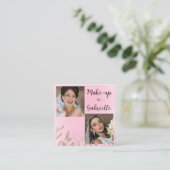 Modern Botanical Soft Pink Boho Photo Script  Vierkante Visitekaartje (Staand voorkant)