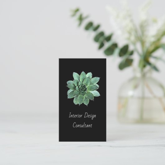 Modern Botanical Succulent QR code Black   Visitekaartje (Staand voorkant)