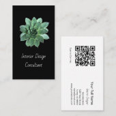 Modern Botanical Succulent QR code Black Visitekaartje (Voorkant / Achterkant)