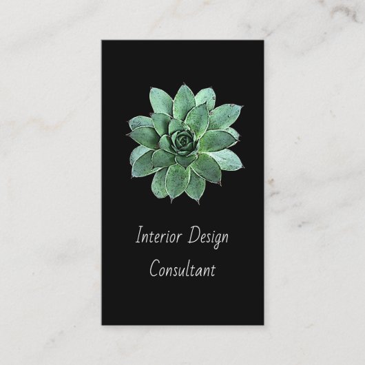 Modern Botanical Succulent QR code Black Visitekaartje (Voorkant)