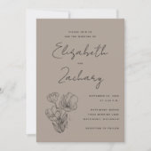 Modern Botanical Taupe Black Wedding Invitation Kaart (Voorkant)