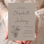 Modern Botanical Taupe Black Wedding Invitation Kaart