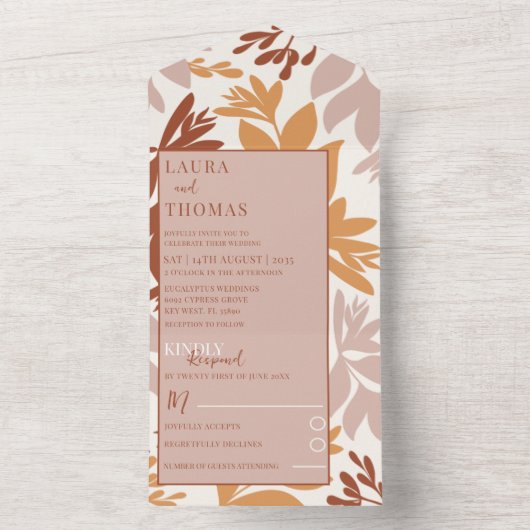 Modern Botanical Terracotta Wedding All In One Uitnodiging (Binnen)