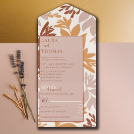 Modern Botanical Terracotta Wedding All In One Uitnodiging