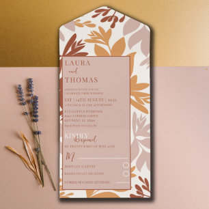 Modern Botanical Terracotta Wedding All In One Uitnodiging