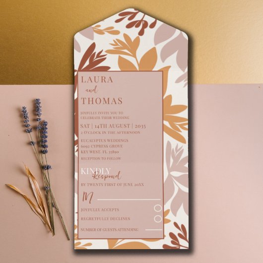 Modern Botanical Terracotta Wedding All In One Uitnodiging