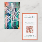Modern Botanical Waterverf Voeg uw QR-code Blauwgr Visitekaartje (Voorkant / Achterkant)