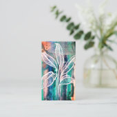 Modern Botanical Waterverf Voeg uw QR-code Blauwgr Visitekaartje (Staand voorkant)