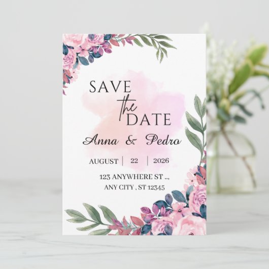 Modern Botanical Wedding Announcement Template Save The Date (Staand voorkant)