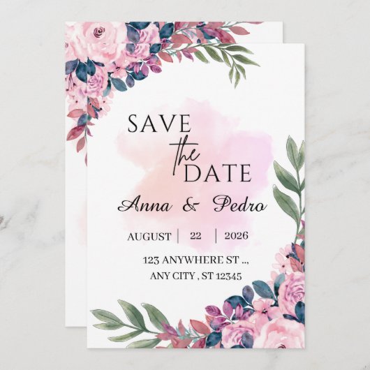 Modern Botanical Wedding Announcement Template Save The Date (Voorkant / Achterkant)