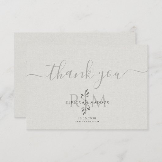 Modern Botanical Wedding Monogram  Bedankkaart (Voorkant / Achterkant)