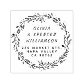 Modern Botanical Wreath & Couples Adres Zelfinktende Stempel (Design)