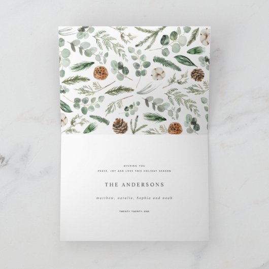 Modern botanicalr 1 foto kerstelegant script feestdagen kaart (Binnen)