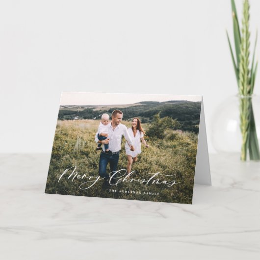 Modern botanicalr 1 foto kerstelegant script feestdagen kaart (Voorkant)