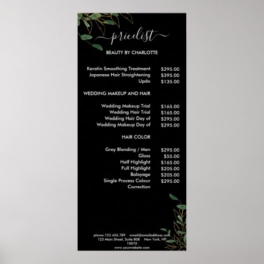 Modern Botanik Pricelist Poster (Voorkant)