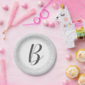 Modern Botanisch Blad Zilver Monogram Bruiloft Papieren Bordje (Feest)