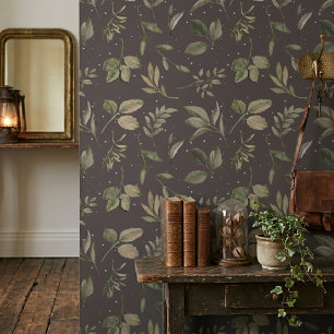 Modern Botanisch Bladpatroon Donker Mauve Behang