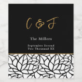 Modern Botanisch Bladpatroon Monogram Datum Wijn Etiket (Enkel label)