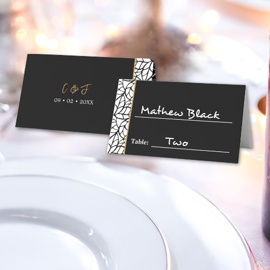 Modern Botanisch Bladpatroonrand Plaatskaartje