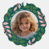 Modern botanisch blauw - Foto - Happiest Holiday Ornament Kaart (Achterkant)