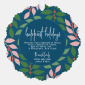 Modern botanisch blauw - Foto - Happiest Holiday Ornament Kaart (Voorkant)