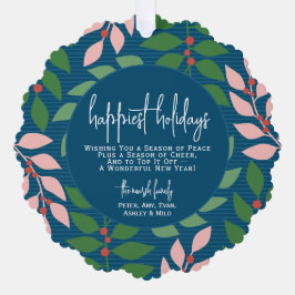 Modern botanisch blauw - Foto - Happiest Holiday Ornament Kaart