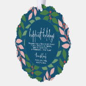 Modern botanisch blauw - Foto - Happiest Holiday Ornament Kaart (Links)