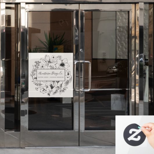 Modern Botanisch Blush Roze en Zwart Script Raamsticker (Kantoordeur)